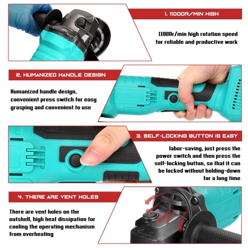 100mm Portable Multifunctional 18V Electric Angle Grinder 11000rpm High Rotation Speed Grinding Tool for Cutting Wood Iron
100mm Portable Multifunctional 18V Electric Angle Grinder 11000rpm High Rotation Speed Grinding Tool for Cutting Wood Iron