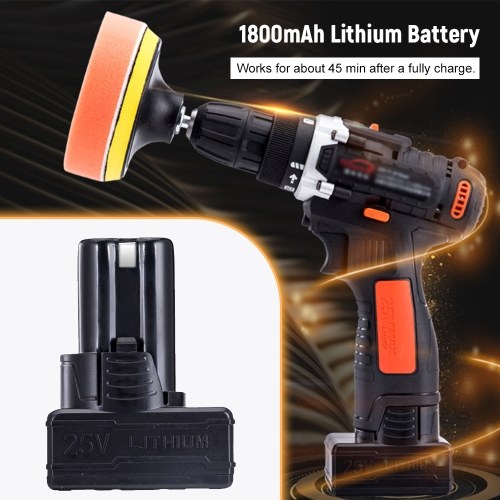 25V Cordless Drill / Driver Kit 1350rpm Variable Speed Polisher Car Buffer Waxer Set Power Screwdriver with Light Rechargeable with 5 Bits for Car Beauty Furniture Installation
25V Cordless Drill / Driver Kit 1350rpm Variable Speed Polisher Car Buffer Waxer Set Power Screwdriver with Light Rechargeable with 5 Bits for Car Beauty Furniture Installation