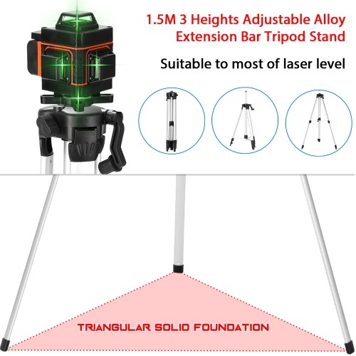 KKmoon Multifunctional 16 Lines Self-leveling Level Tool with 1.5M 3 Heights Adjustable Alloy Extension Bar Tripod Stand with Carrying Bag
KKmoon Multifunctional 16 Lines Self-leveling Level Tool with 1.5M 3 Heights Adjustable Alloy Extension Bar Tripod Stand with Carrying Bag