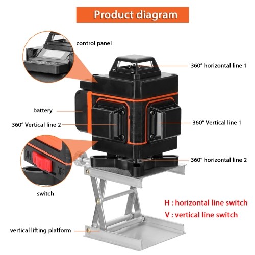 KKmoon Multifunctional 16 Lines Level Tool Vertical Horizontal Line with Self-leveling Function
KKmoon Multifunctional 16 Lines Level Tool Vertical Horizontal Line with Self-leveling Function