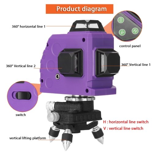 

KKmoon Multifunctional 3D 12 Lines Laser Level Tool Vertical Horizontal Lines with 4° Self-leveling Function