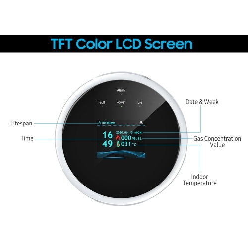 

Wifi Gas Leak Detector Fire Alarm Wall Mounted Design APP Control Smart Wi-Fi Natura Gas/ LPG Tester with LCD Display