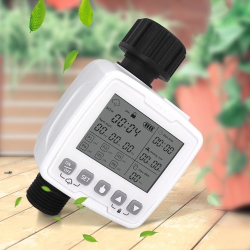 

Intelligent Auto Irrigation Timer IPX5 Waterproof Intelligent Rain Sensing Large LCD Display 6 Groups Timing Programs Setting Outdoor Agricultural Irrigation Garden Watering Timing Valves