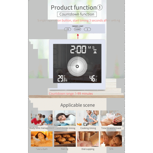 

Digital Clock Temperature and Humidity Display Waterproof Wall Clock Indoor Thermometer with LCD Screen Upper / Lower Limit Alarm Countdown Alarm Clock Function for Home Bathroom