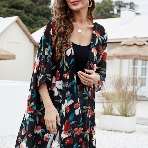 Women Loose Chiffon Kimono Floral Print Half Sleeve Open Front Tassels Cardigan Summer Beach Boho Bikini Cover Up
Women Loose Chiffon Kimono Floral Print Half Sleeve Open Front Tassels Cardigan Summer Beach Boho Bikini Cover Up