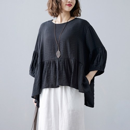 Women Vintage Blouse O Neck Three Quarter Sleeves Flared Asymmetrical Hem Cotton Linen Shirt Oversized Loose Casual Tops
Women Vintage Blouse O Neck Three Quarter Sleeves Flared Asymmetrical Hem Cotton Linen Shirt Oversized Loose Casual Tops