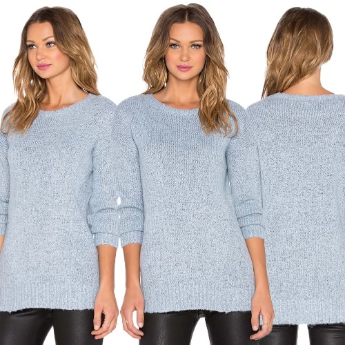 Women Knitted Pullover Sweaters Drop Shoulder O Neck Ribbed Jumpers Knitting Top Light Blue Women Knitted Pullover Sweaters Drop Shoulder O Neck Ribbed Jumpers Knitting Top Light Blue