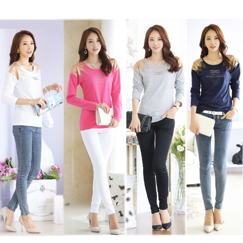 Fashion Women T-Shirt Print Shoulder Hot Drilling Round Neck Long Sleeves Casual Tops Gray
Fashion Women T-Shirt Print Shoulder Hot Drilling Round Neck Long Sleeves Casual Tops Gray