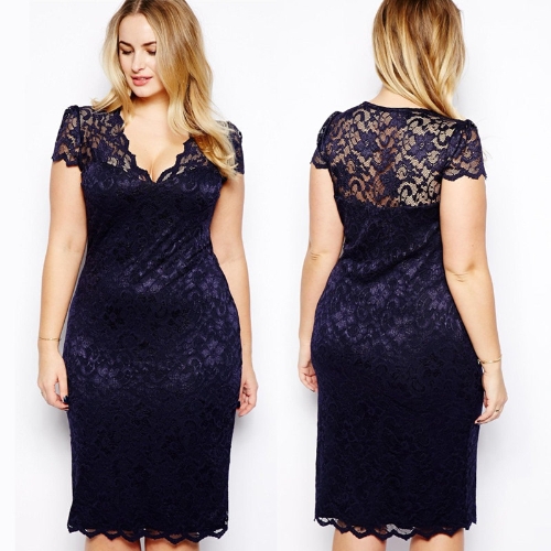 New Fashion Women Midi Dress V-Neck Floral Lace Plus Size Bodycon Pencil Dress Dark Blue
New Fashion Women Midi Dress V-Neck Floral Lace Plus Size Bodycon Pencil Dress Dark Blue