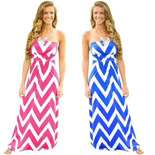 Sexy Women Tube Dress Striped Sleeveless Evening Party Prom Gown Cocktail Maxi Dress Pink/Blue Sexy Women Tube Dress Striped Sleeveless Evening Party Prom Gown Cocktail Maxi Dress Pink/Blue