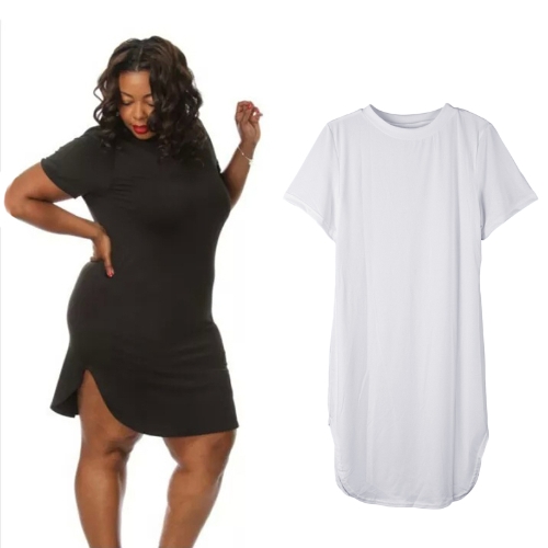 Fashion Women Loose Dress Round Neck Side Slit Casual T-shirt Mini Dress Black/White Fashion Women Loose Dress Round Neck Side Slit Casual T-shirt Mini Dress Black/White