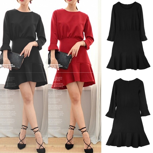 Fashion Women Flare Dress Round Neck 3/4 Sleeve Back Zipper Solid Color Mini Dress Red/Black/Grey
Fashion Women Flare Dress Round Neck 3/4 Sleeve Back Zipper Solid Color Mini Dress Red/Black/Grey
