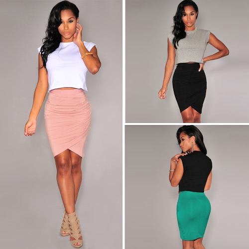New Fashion Women Skirt Stretch Draped High Waist Asymmetric Ruched Sexy Mini Pencil Skirt Black/Green/Pink New Fashion Women Skirt Stretch Draped High Waist Asymmetric Ruched Sexy Mini Pencil Skirt Black/Green/Pink