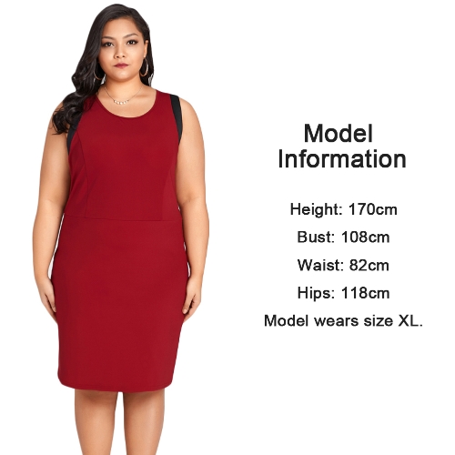 Sexy Women Plus Size Sleeveless Dress Color Splice O-Neck Zipper Elegant Party Straight Mini Dresses Sexy Women Plus Size Sleeveless Dress Color Splice O-Neck Zipper Elegant Party Straight Mini Dresses