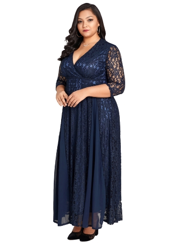 Women Plus Size Dress Solid Lace Chiffon Deep V 3/4 Sleeve High Waist Maxi Gown Elegant Party Wear
Women Plus Size Dress Solid Lace Chiffon Deep V 3/4 Sleeve High Waist Maxi Gown Elegant Party Wear