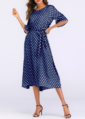 New Vintage Polka Dot Print Loose Dress O Neck Tie Waist Flare Half Sleeve Beach Bohemian Long Dress
New Vintage Polka Dot Print Loose Dress O Neck Tie Waist Flare Half Sleeve Beach Bohemian Long Dress