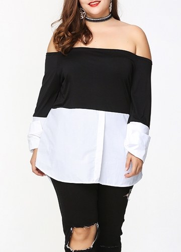 Sexy Women Plus Size Blouse Off Shoulder Contrast Color Long Sleeve Asymmetric Loose Shirt Tops Black
Sexy Women Plus Size Blouse Off Shoulder Contrast Color Long Sleeve Asymmetric Loose Shirt Tops Black
