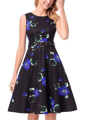 Vintage Floral Sleeveless A-Line Pleated Skirt High Waist Belt Midi One-Piece Dress
Vintage Floral Sleeveless A-Line Pleated Skirt High Waist Belt Midi One-Piece Dress