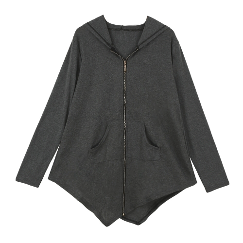New Women Coat Long Hoodie Asymmetric Hem Zipper Closure Pockets Outerwear Sweatshirt Tops Black/Grey
New Women Coat Long Hoodie Asymmetric Hem Zipper Closure Pockets Outerwear Sweatshirt Tops Black/Grey