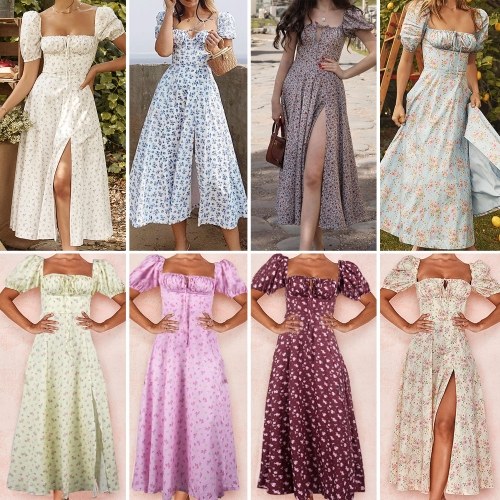 Women Midi Dress Floral Print Puff Sleeve Square Collar Front Drawstring High Split Sexy Bodycon Dress for Beach Party
Women Midi Dress Floral Print Puff Sleeve Square Collar Front Drawstring High Split Sexy Bodycon Dress for Beach Party