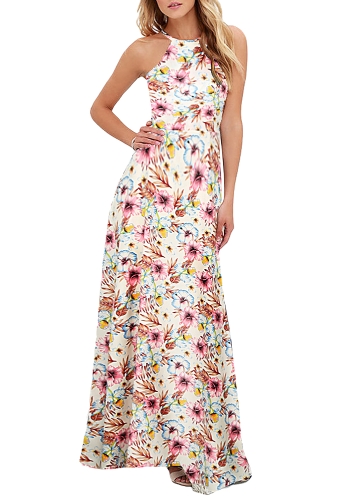 Summer Halter Neck Floral Print Sleeveless Women's Maxi Dress