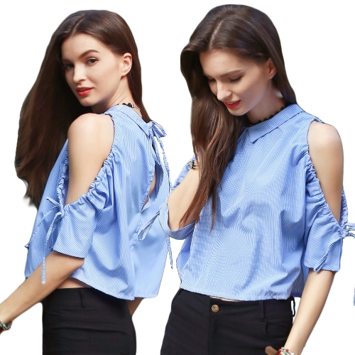 New Fashion Women Cold Shoulder Backless T-Shirt Turn-Down Collar V Back Blouse Bandage Batwing Top Blue
New Fashion Women Cold Shoulder Backless T-Shirt Turn-Down Collar V Back Blouse Bandage Batwing Top Blue
