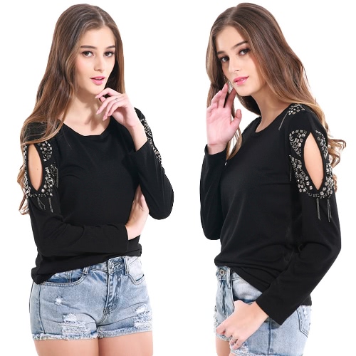 New Fashion Women Cold Shoulder Top Solid Color Round Neck Long Sleeve T-Shirt Black
New Fashion Women Cold Shoulder Top Solid Color Round Neck Long Sleeve T-Shirt Black