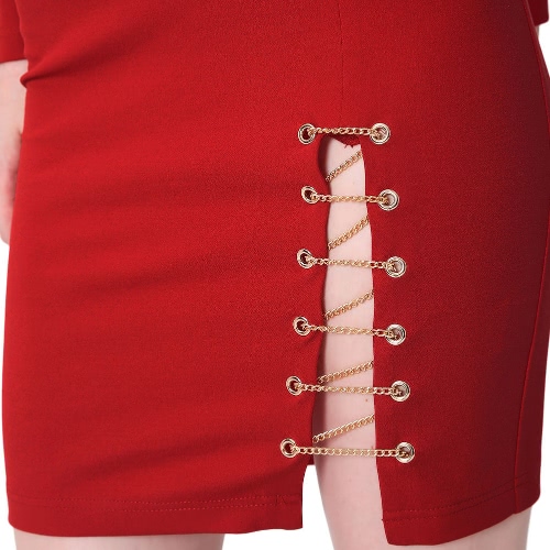 Women Bodycon Dress Split Chain Eyelet Zipper O Neck Long Raglan Sleeves Mini Pencil Dress Red
Women Bodycon Dress Split Chain Eyelet Zipper O Neck Long Raglan Sleeves Mini Pencil Dress Red