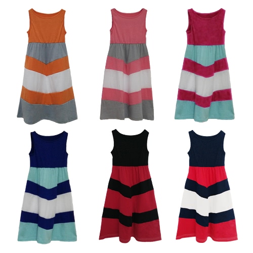New Family Girls Daughter Striped Long Dress Sleeveless Color Block Bohemian Casual Beach Dress Sundress New Family Girls Daughter Striped Long Dress Sleeveless Color Block Bohemian Casual Beach Dress Sundress