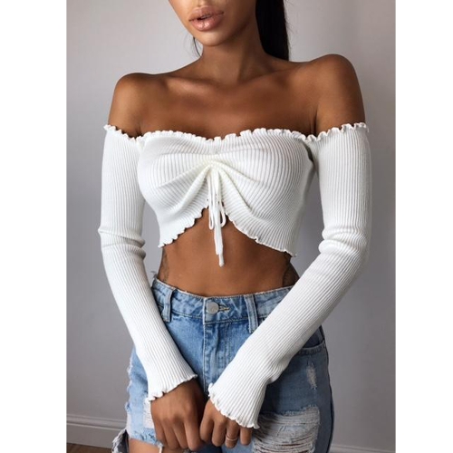 Женщины Sexy Ruched Crop Top Футболка с плеча без бретелек Ruffle рубашка с длинным рукавом Top
Женщины Sexy Ruched Crop Top Футболка с плеча без бретелек Ruffle рубашка с длинным рукавом Top