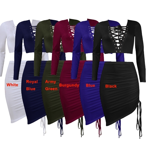 Sexy Women Two-piece Set Deep V Neck Crop Top Long Sleeve Bandage Asymmetric Bodycon Skirt Suits Party Clubwear
Sexy Women Two-piece Set Deep V Neck Crop Top Long Sleeve Bandage Asymmetric Bodycon Skirt Suits Party Clubwear