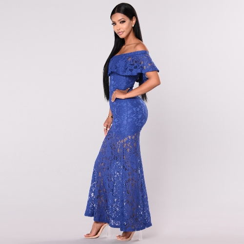 New Sexy Women Floral Lace Dress Ruffled Off Shoulder Slim Bodycon Maxi Long Cocktail Party Dress Yellow/Royal Blue New Sexy Women Floral Lace Dress Ruffled Off Shoulder Slim Bodycon Maxi Long Cocktail Party Dress Yellow/Royal Blue