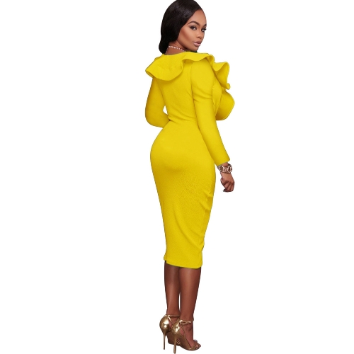 Sexy Women Ruffle Dress V Neck Criss Cross Pencil Party Nightwear Bodycon Slim Midi Club Dress Sexy Women Ruffle Dress V Neck Criss Cross Pencil Party Nightwear Bodycon Slim Midi Club Dress
