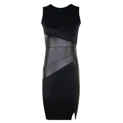 New Celebrity PU Leather Sleeveless Women Party Dress