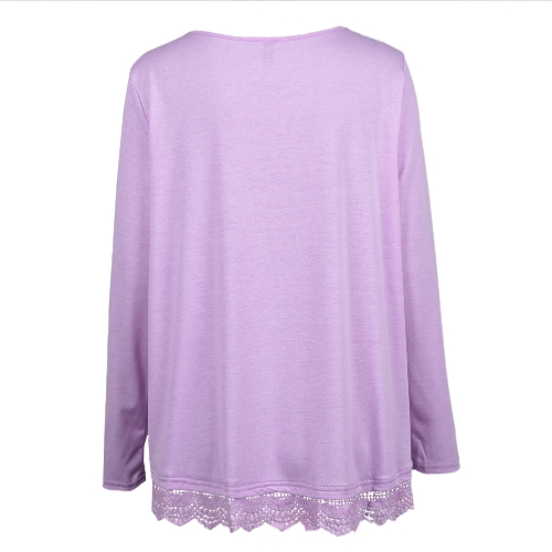New Fashion Women Casual T-Shirt Round Neck Long Sleeve Crochet Lace Splice Irregular Hem Top Tee New Fashion Women Casual T-Shirt Round Neck Long Sleeve Crochet Lace Splice Irregular Hem Top Tee