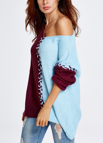 Женщины V-образным вырезом Pullover Jumper Contrast с длинным рукавом Свободный повседневный трикотажный свитер
Женщины V-образным вырезом Pullover Jumper Contrast с длинным рукавом Свободный повседневный трикотажный свитер