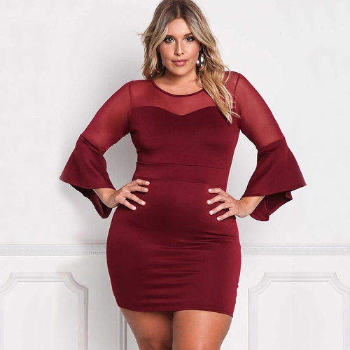Sexy Women Plus Size Dress O Neck Three Quarter Sleeve Solid Slim Elegant Party Dress Burgundy / Black
Sexy Women Plus Size Dress O Neck Three Quarter Sleeve Solid Slim Elegant Party Dress Burgundy / Black
