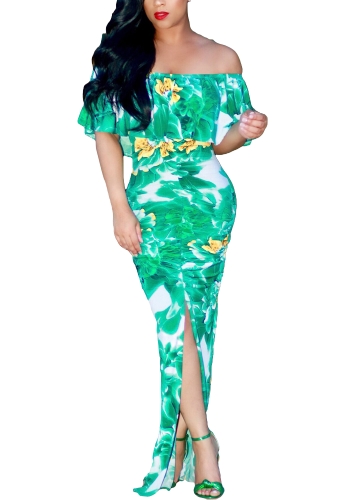Женщины платье Контраст Цветочные листья Печать с плеча Ruffle Ruching High Split Maxi Long платье
Женщины платье Контраст Цветочные листья Печать с плеча Ruffle Ruching High Split Maxi Long платье