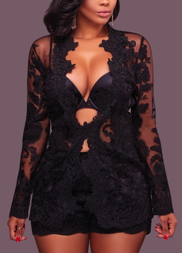 Сексуальные женские кружева Две части Set Mesh Top Длинные рукава Цветочная вышивка Твердые шорты Outfit
Сексуальные женские кружева Две части Set Mesh Top Длинные рукава Цветочная вышивка Твердые шорты Outfit