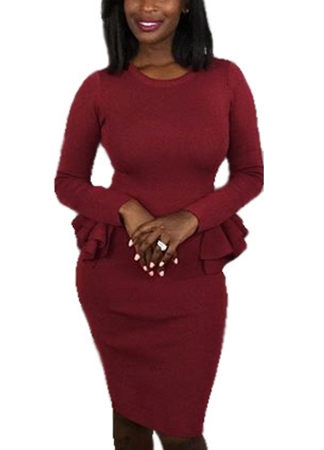 Women Pencil Party Dress Ruffles Long Sleeve Bodycon Slim Midi Club Vestidos Solid Dress Burgundy
Women Pencil Party Dress Ruffles Long Sleeve Bodycon Slim Midi Club Vestidos Solid Dress Burgundy