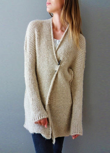 Women Knitted Cardigan Coat Open Front Long Sleeves Dropped Shoulder Loose Outwear
