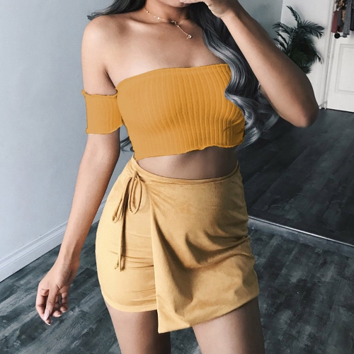 Sexy Women Crop Top Off the Shoulder Short Sleeves Solid Slash Neck Casual Slim Short Blouse Sexy Women Crop Top Off the Shoulder Short Sleeves Solid Slash Neck Casual Slim Short Blouse