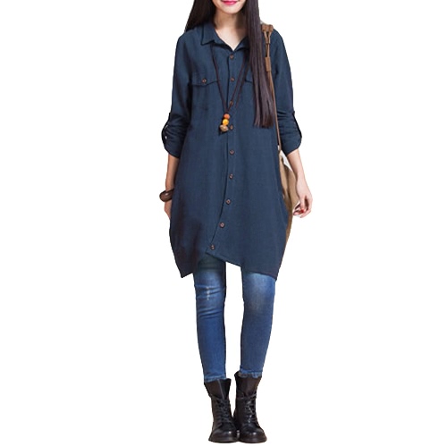 New Women Cotton Linen Long Blouse Irregular Hem Buttons Loose Casual Vintage Top Shirt Dress White/Purple/Dark Blue New Women Cotton Linen Long Blouse Irregular Hem Buttons Loose Casual Vintage Top Shirt Dress White/Purple/Dark Blue