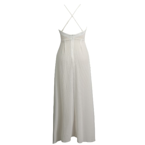 Sexy Women Long Split Dress Floral Embroidery Applique Cross Back Sleeveless Summer Beach Holiday Maxi Dress Black/White/Dark Blue Sexy Women Long Split Dress Floral Embroidery Applique Cross Back Sleeveless Summer Beach Holiday Maxi Dress Black/White/Dark Blue