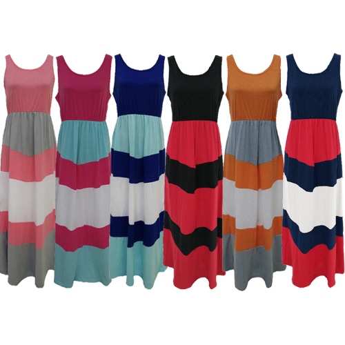 New Family Women Striped Long Dress Sleeveless Color Block Bohemian Casual Beach Dress Sundress
New Family Women Striped Long Dress Sleeveless Color Block Bohemian Casual Beach Dress Sundress