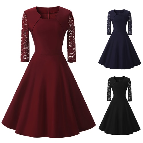 Women Vintage Dress Lace Three Quarter Sleeve O-Neck A-Line Back Zipper Elegant Retro Party Dress
Women Vintage Dress Lace Three Quarter Sleeve O-Neck A-Line Back Zipper Elegant Retro Party Dress