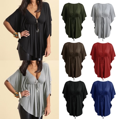 New Fashion Women Blouse Sexy V Neck Batwing Sleeve Solid Loose Casual Tee Shirt Tops New Fashion Women Blouse Sexy V Neck Batwing Sleeve Solid Loose Casual Tee Shirt Tops