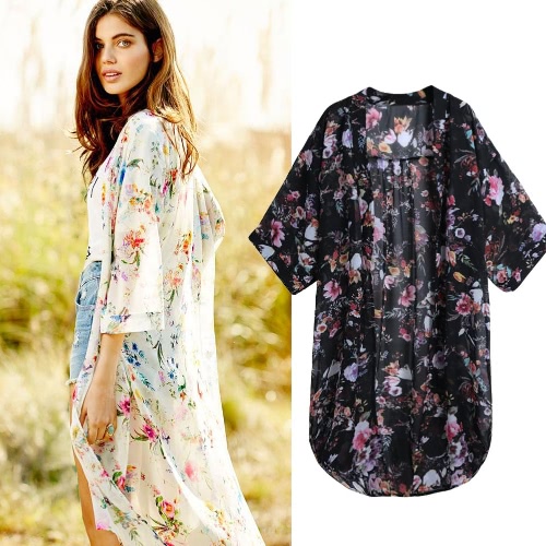 Women Boho Chiffon Kimono Cardigan Cape Bikini Cover Up Floral Long Jacket Beach Robe Blouse Top Black/Beige
Women Boho Chiffon Kimono Cardigan Cape Bikini Cover Up Floral Long Jacket Beach Robe Blouse Top Black/Beige