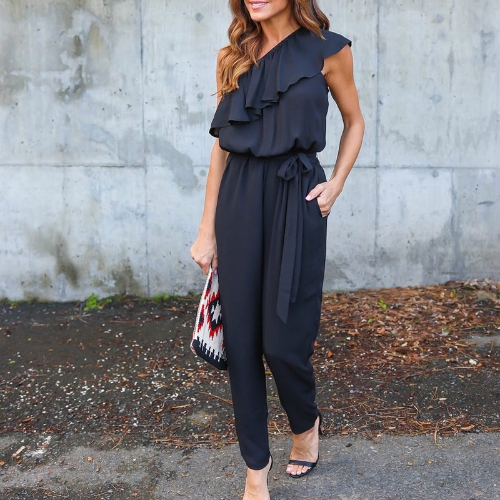 Sexy Women Oblique Playsuit Solid Color Ruffle Self-tie Sleeveless Beach Casual Rompers Jumpsuit
Sexy Women Oblique Playsuit Solid Color Ruffle Self-tie Sleeveless Beach Casual Rompers Jumpsuit