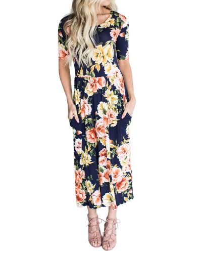 Women Dress Floral Print Side Pockets High Waist Round Neck Short Sleeve Casual Party Beach One-Piece
Women Dress Floral Print Side Pockets High Waist Round Neck Short Sleeve Casual Party Beach One-Piece